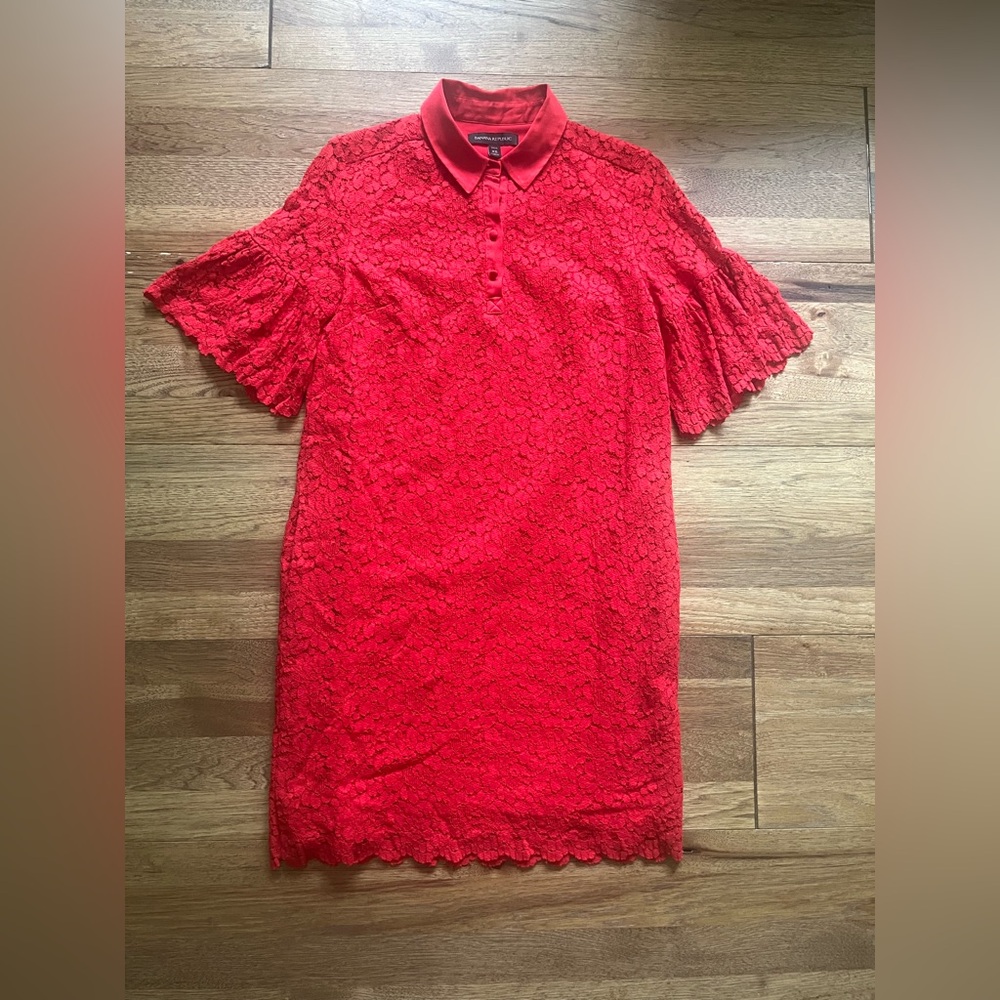 Banana Republic Red‎ Lace Overlay Shift Dress Women’s XS Petite Party Classic